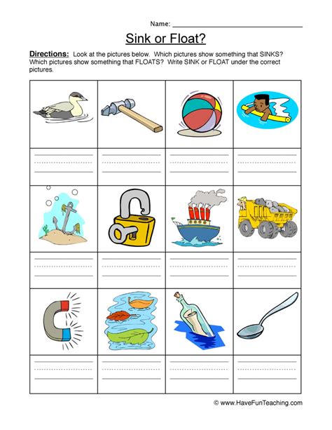 Sink Float Identify Worksheet - Have Fun Teaching