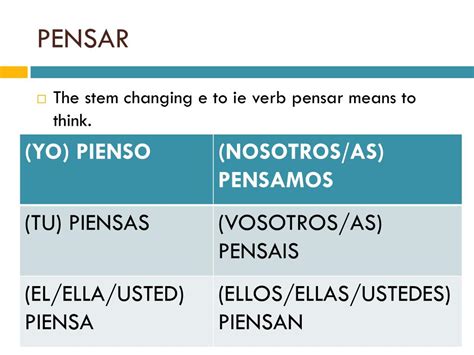 PPT - Pensar que & Pensar with infinitives PowerPoint Presentation - ID:6294407