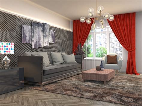 Premium Photo | Interior design 3d illustration of living room