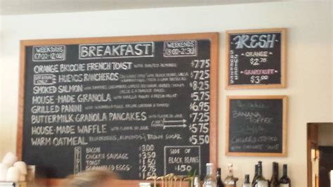 Menu at Milk & Honey Cafe, Chicago