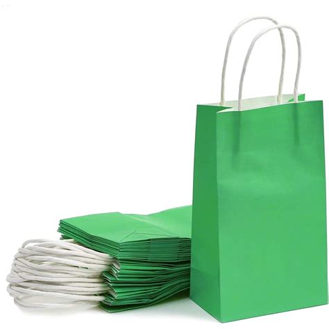 25-Pack Green Gift Bags with Handles - Small Paper Treat Bags for ...