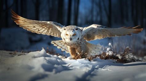 Premium Photo | A realistic photo of a snowy owl flying with full ...