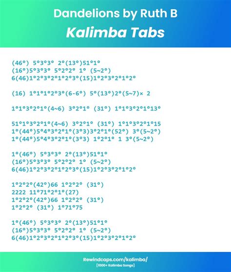 Dandelions Kalimba Tabs & Chords | Ruth B - Kalimba Tabs