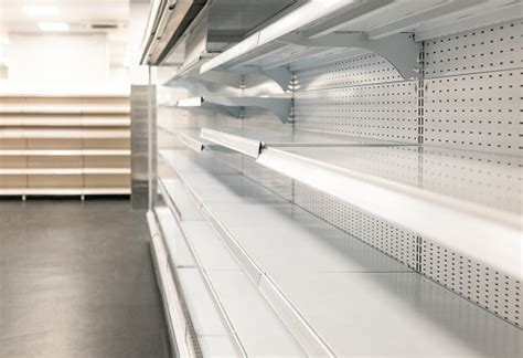 Empty Shelves At A Grocery Store Stock Photo - Download Image Now - iStock