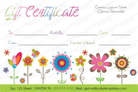 Printable Artistic Blossoms Gift Certificate Template