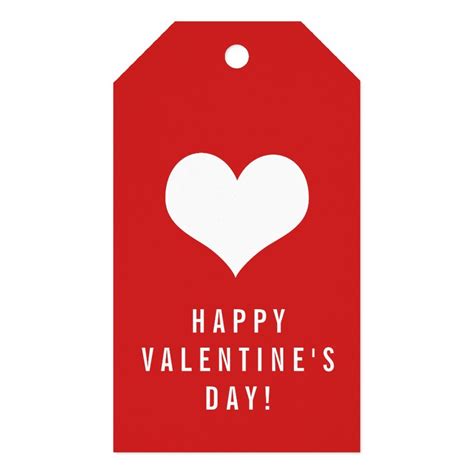 Simple Happy Valentine's Day White Heart on Red Gift Tags | Zazzle ...