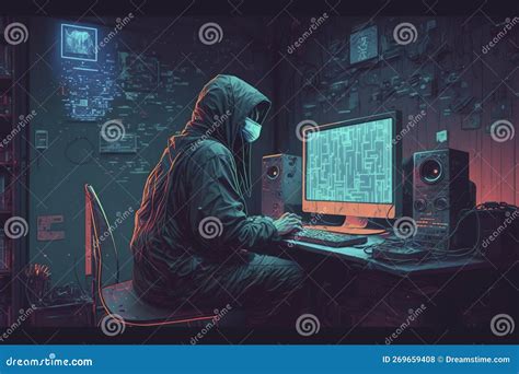 Hacker Cyberpunk Computer Room Cybercrime Code Stock Illustration - Illustration of cyberpunk ...