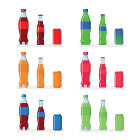 Soft drinks bottles. Bottled beverage, vitamin juice, sparkling or ...