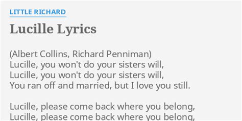 "LUCILLE" LYRICS by LITTLE RICHARD: Lucille, you won't do...