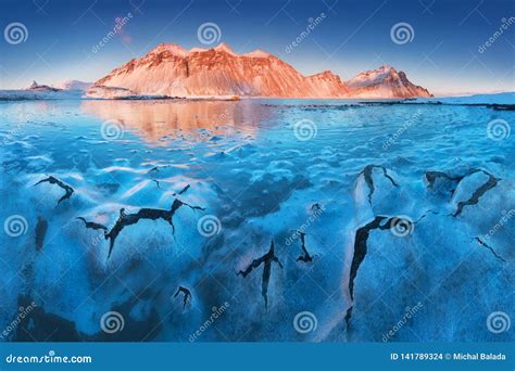 Magical Vestrahorn Mountains and Beach in Iceland at Sunrise. Panoramic View of an Icelandic ...