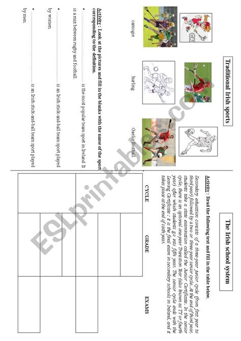 Worksheet (traditional Irish sports + school system) - ESL worksheet by dori41