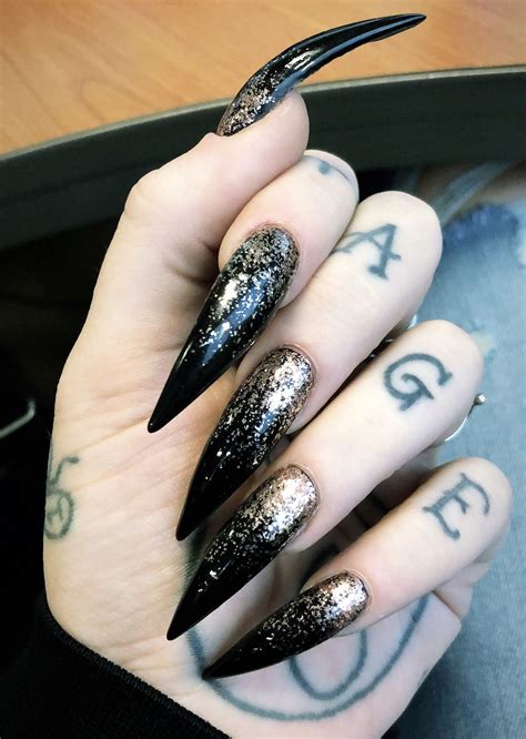 Gothic Black Stiletto Nails Designs