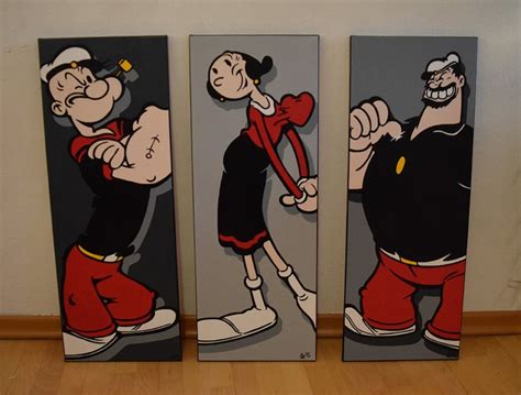 Popeye Olive Oyl Bluto the Brutus Pop Art Hand Painted Acrylic Canvas ...