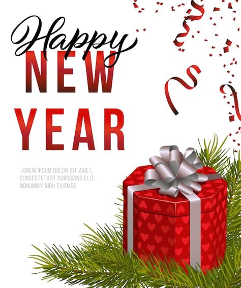 Free Vector | Happy new year poster design. red gift box