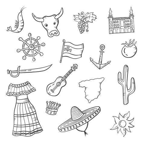 spain country nation doodle hand drawn set collections 3361079 Vector Art at Vecteezy