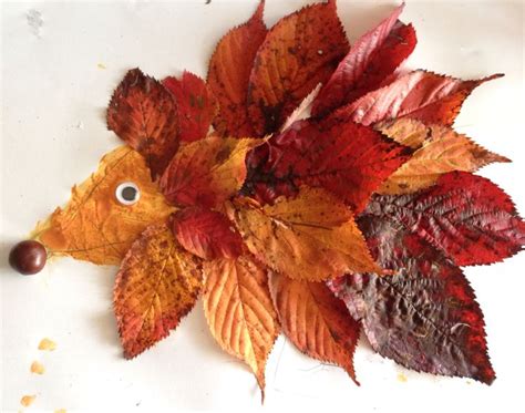 Autumn art - hedgehog using leaves and conkers | Autumn crafts, Hedgehog art, Autumn art