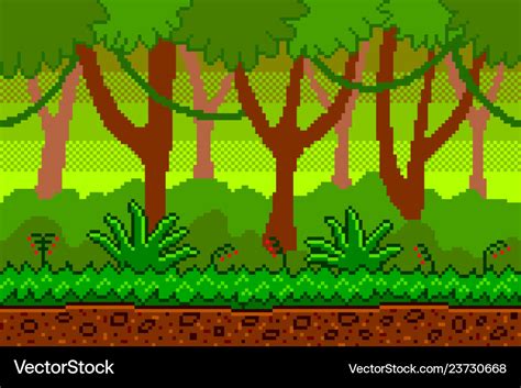 Pixel art jungle seamless background detailed Vector Image