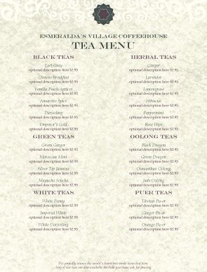 Tea House Menu | Tea Menus