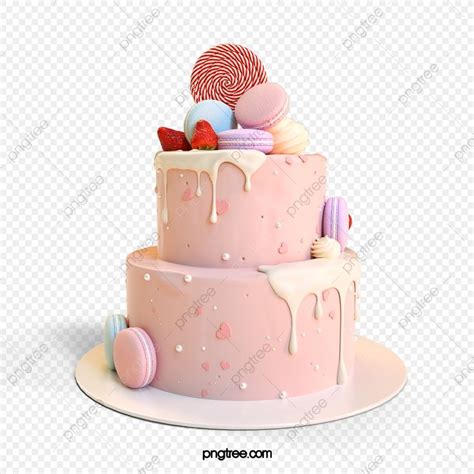 Elemento 3d De Pastel De Cumpleaños De Doble Capa Rosa PNG , Imágenes Prediseñadas De Postre ...