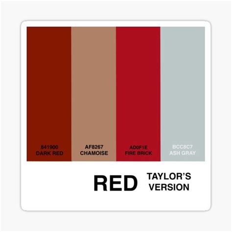 "Red Taylor Swift color palette" Sticker for Sale by chaoticcostumer | Redbubble