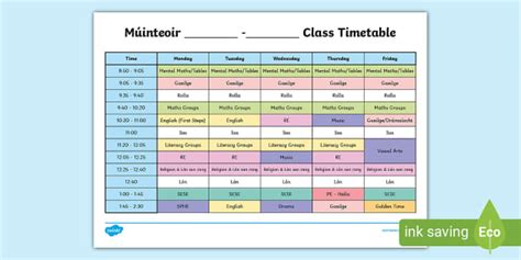 Editable School Timetable Template (teacher made) - Twinkl