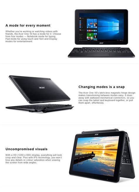 Acer One 10 S1003-1671 - 10.1 inch Multi touch WXGA x5-Z8350 2GB 64GB W10 Laptop