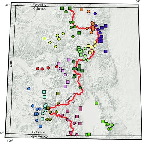 Map showing locations of SNOTEL (circles) and stream sites (squares)... | Download Scientific ...