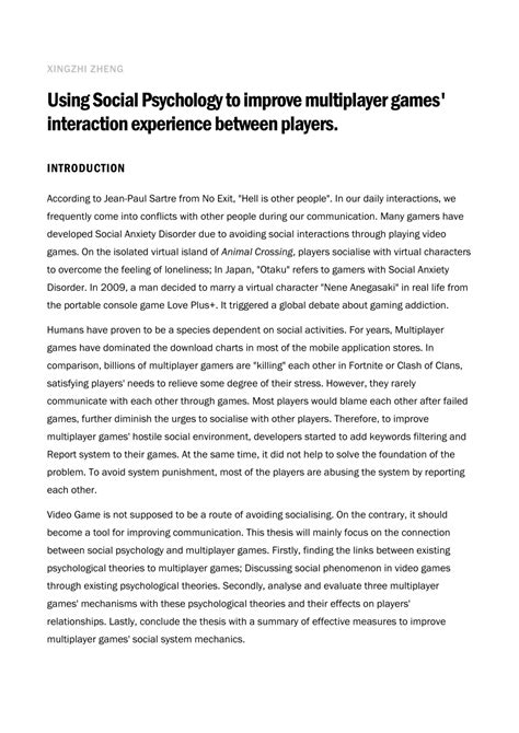 (PDF) Using Social Psychology to improve multiplayer games' interaction experience between players