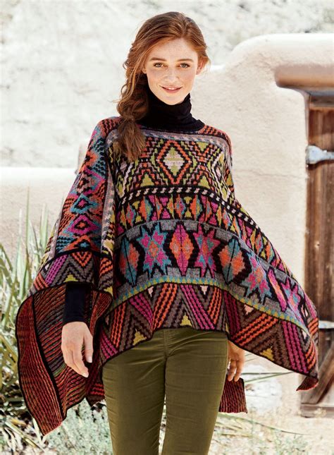 Lighting up winter, this poncho is a statement piece of colorful ...