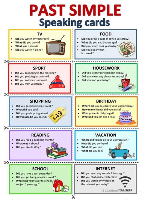 PAST SIMPLE - Speaking cards - English ESL Worksheets for distance ...