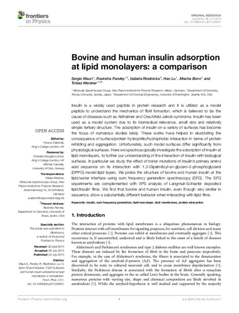 (PDF) Bovine and human insulin adsorption at lipid monolayers: a comparison | Izabela Rzeźnicka ...