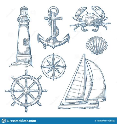 Anchor, Wheel, Sailing Ship, Compass Rose, Shell, Crab, Lighthouse ...