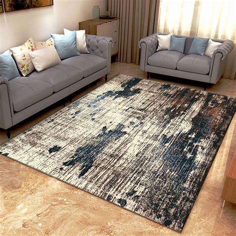 DODOING Modern Abstract Vintage Cream/ Blue Area Rug, Indoor Carpet, Bohemian, Easy Cleaning ...