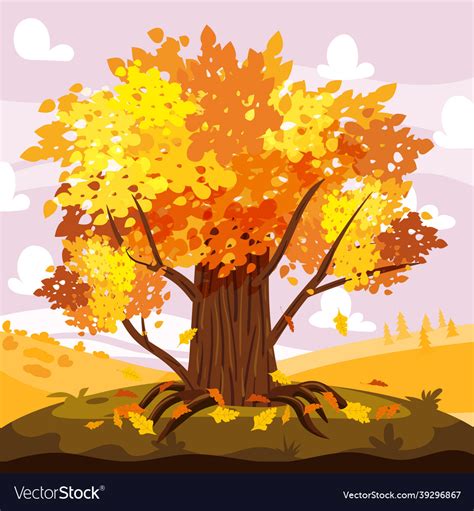 Autumn oak tree landscape city park fall trees Vector Image