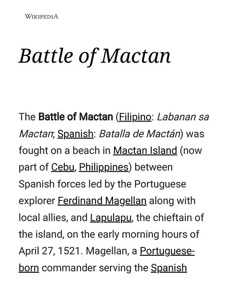 Battle of Mactan - Wikipedia - Battle of Mactan The Battle of Mactan ...