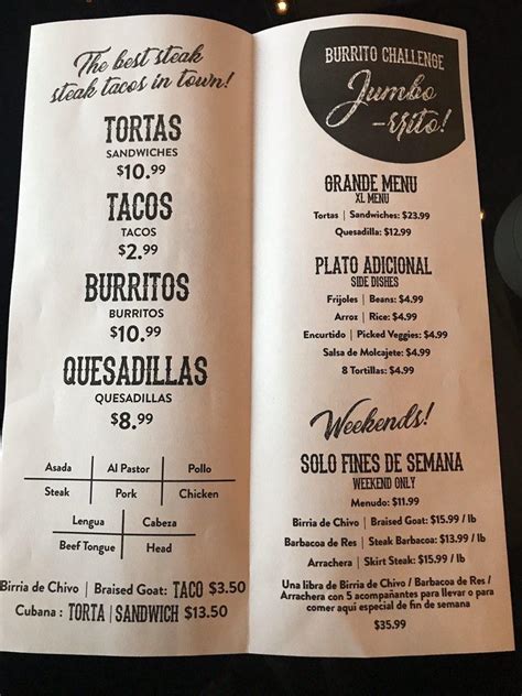 Menu at Taco House restaurant, Appleton