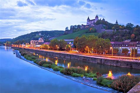 Wurzburg. Old Main Bridge over the Main river and scenic riverfr ...