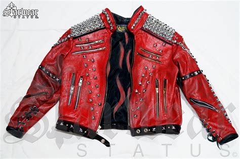 Michael Jackson 'Swarovski Crystal' Studded Leather 'BEAT IT' Red Biker Jacket Size Small ...