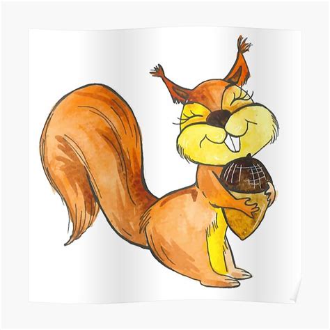 "Squirrel With Acorn Animal Sketch White Background" Poster for Sale by dentalart | Redbubble