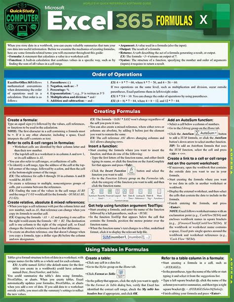 Microsoft Excel 365 Formulas : a QuickStudy Laminated Reference Guide ...