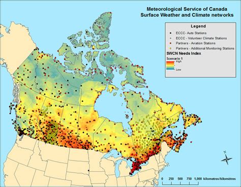 Locations of the 1735 surface weather stations across Canada with a ...