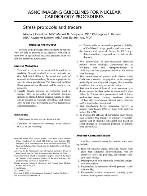 (PDF) ASNC imaging guidelines for nuclear cardiology procedures: Stress protocols and tracers