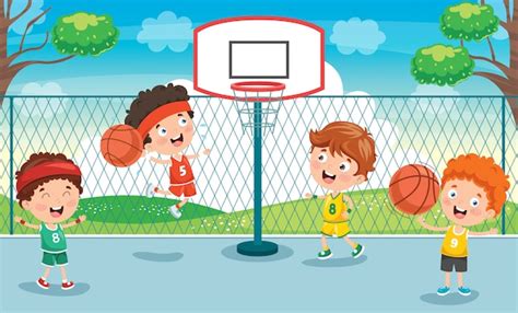 Premium Vector | Little Kids Playing Basketball Outside