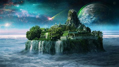 fantasy art space art #waterfall #island #space #castle #city #sky # ...