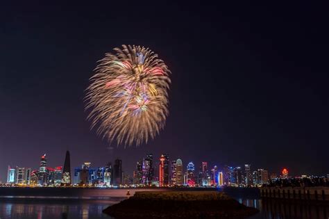 Premium Photo | Fireworks in the doha corniche doha qatar