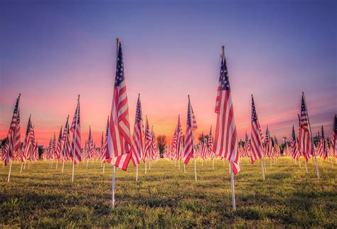 American Flags At Sunset by Malcolm Macgregor