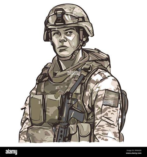 Military infantry. Cartoon soldier isolated drawing. Vector art of army ...