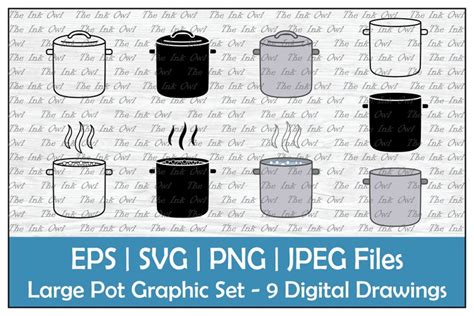 Large Cooking Pot Outline, Silhouette & Color Clipart