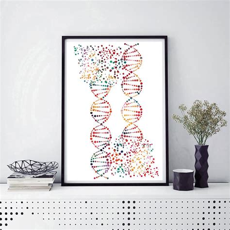 Dna Art Print Double Helix Watercolor Science Art Poster Genetic Art ...