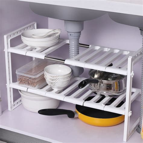 2-Tier Under Sink Organizer Space Saving Expendable Under Sink Shelf ...